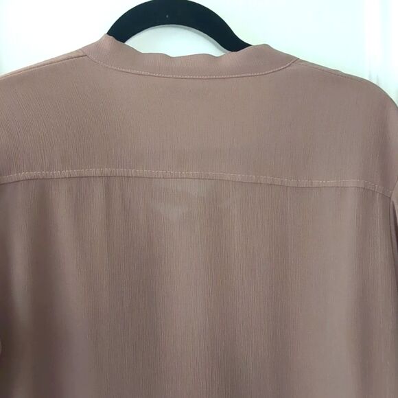 ACEVOG  Textured Chiffon Crepe Blouse MED Bow Long Sleeve Dusty Rose - Picture 3 of 12